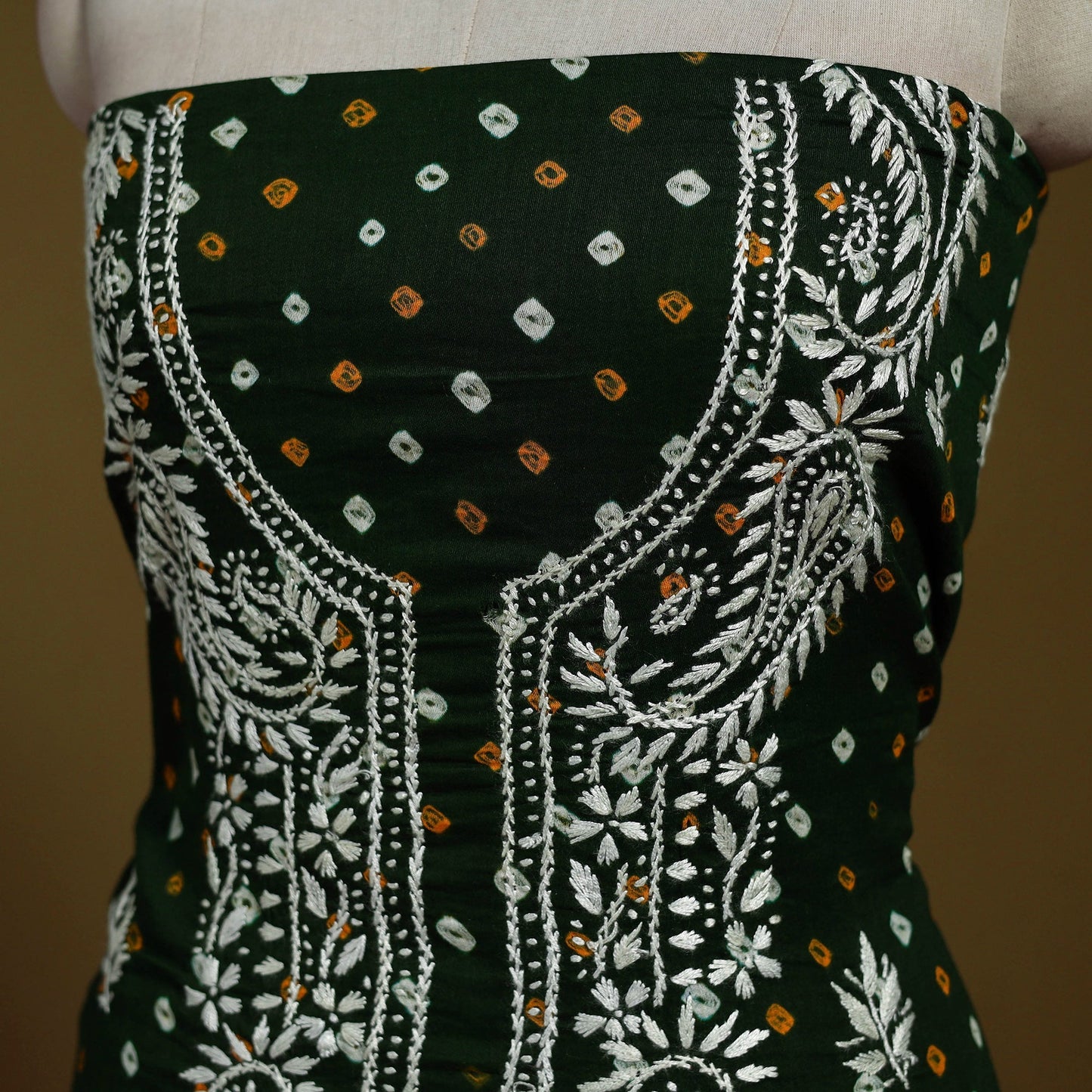 Lucknowi chikankari work bandhani unstitched kurta material