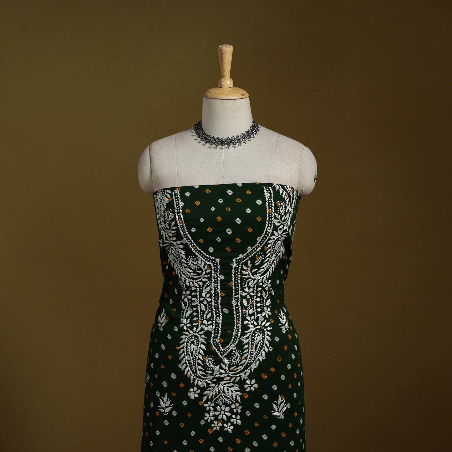 Lucknowi chikankari work bandhani unstitched kurta material