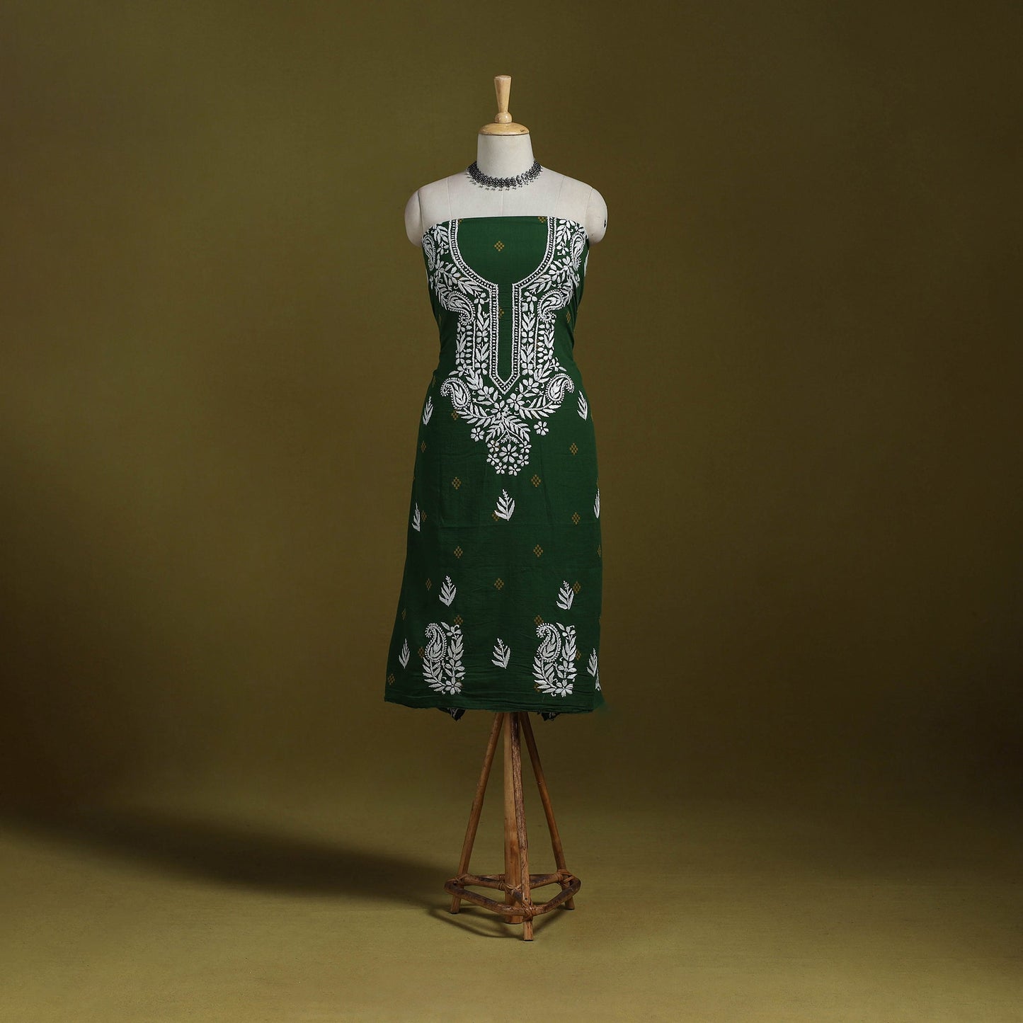 Black - lucknowi chikankari work jacquard unstitched kurta