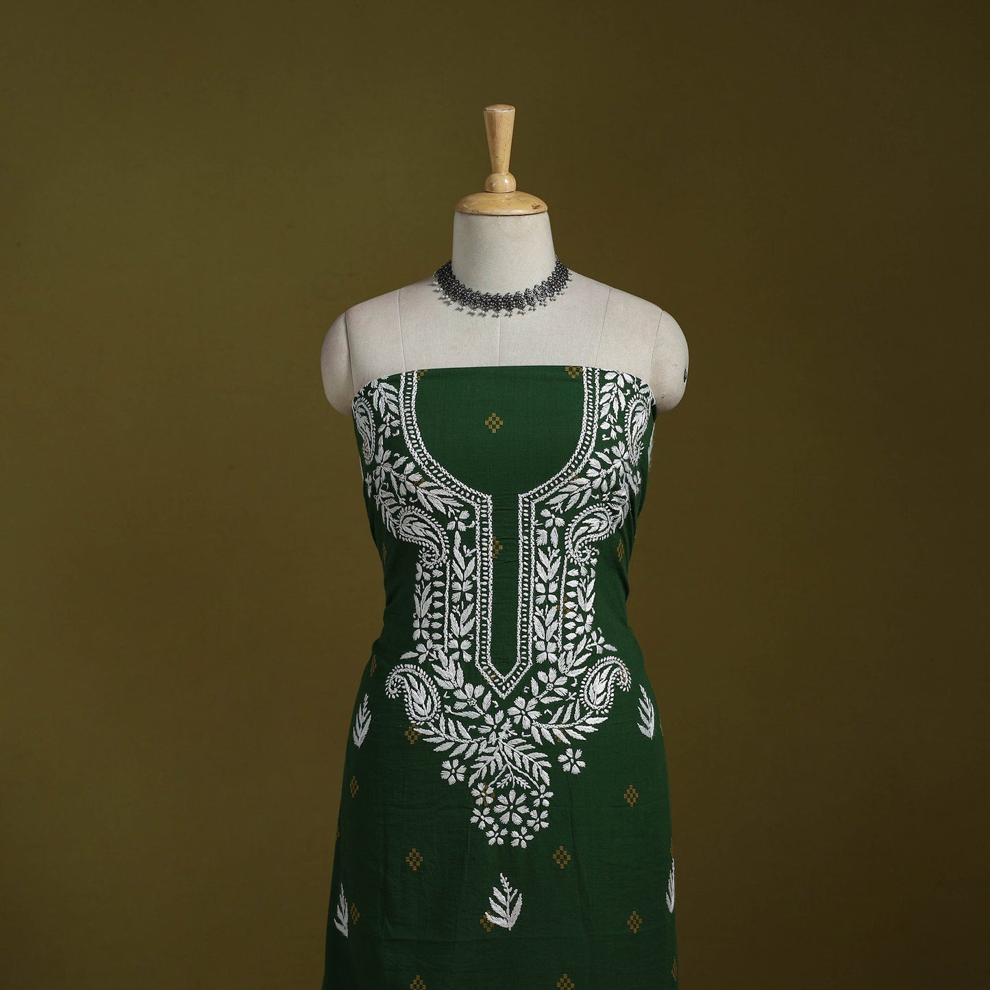 Black - lucknowi chikankari work jacquard unstitched kurta