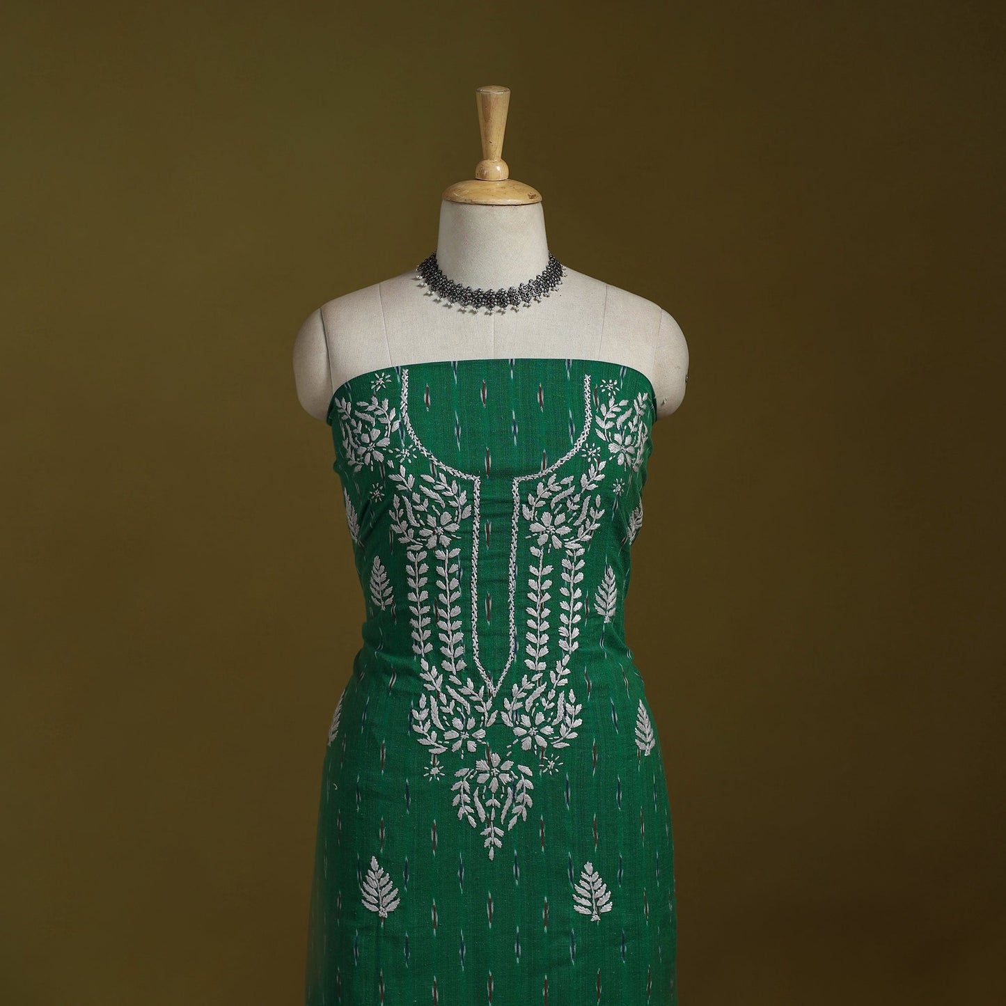 Lucknowi chikankari work pochampally ikat unstitched kurta