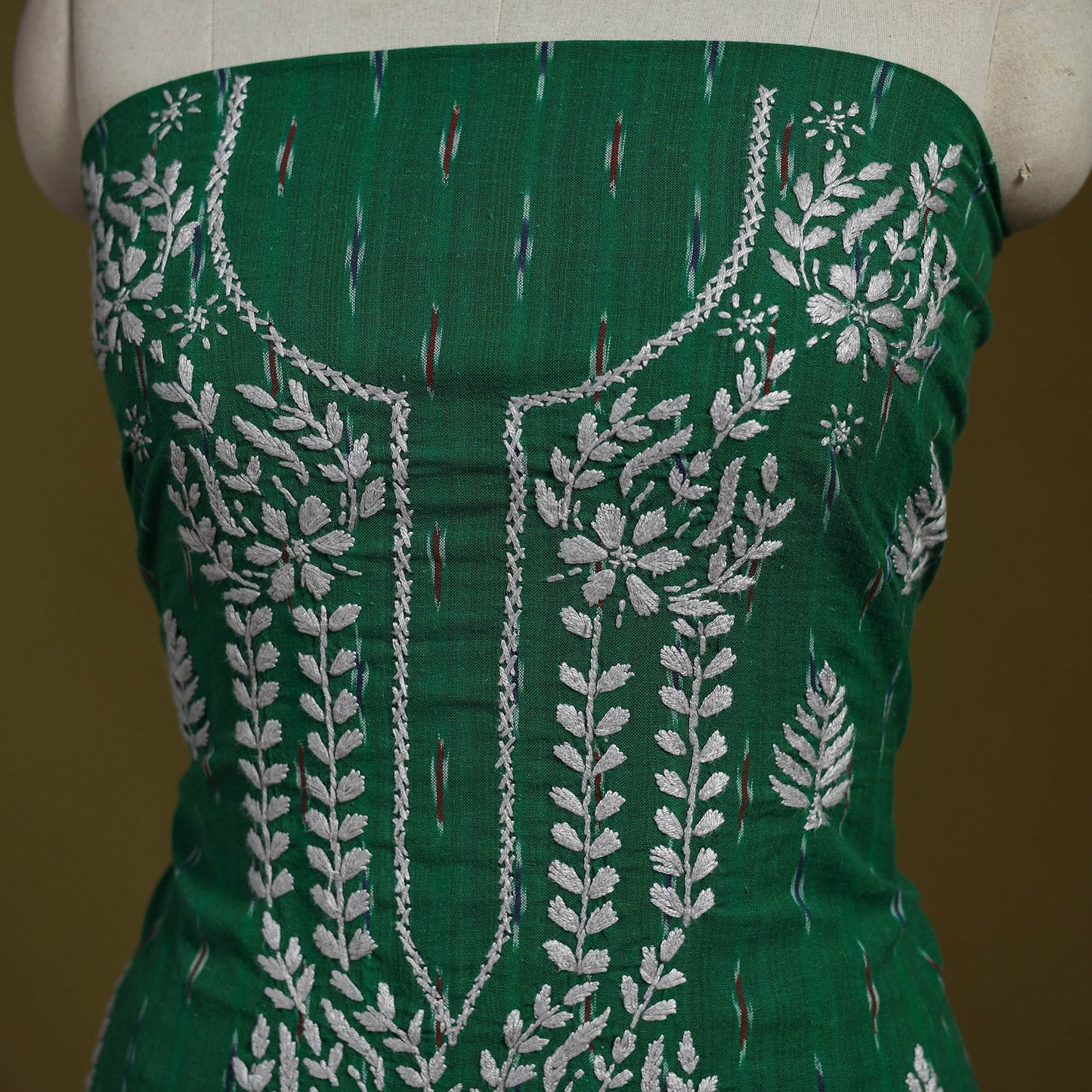 Lucknowi chikankari work pochampally ikat unstitched kurta