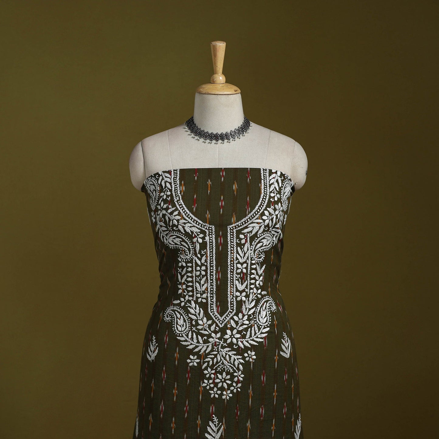 Lucknowi chikankari work pochampally ikat unstitched kurta