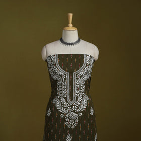 Lucknowi chikankari work pochampally ikat unstitched kurta