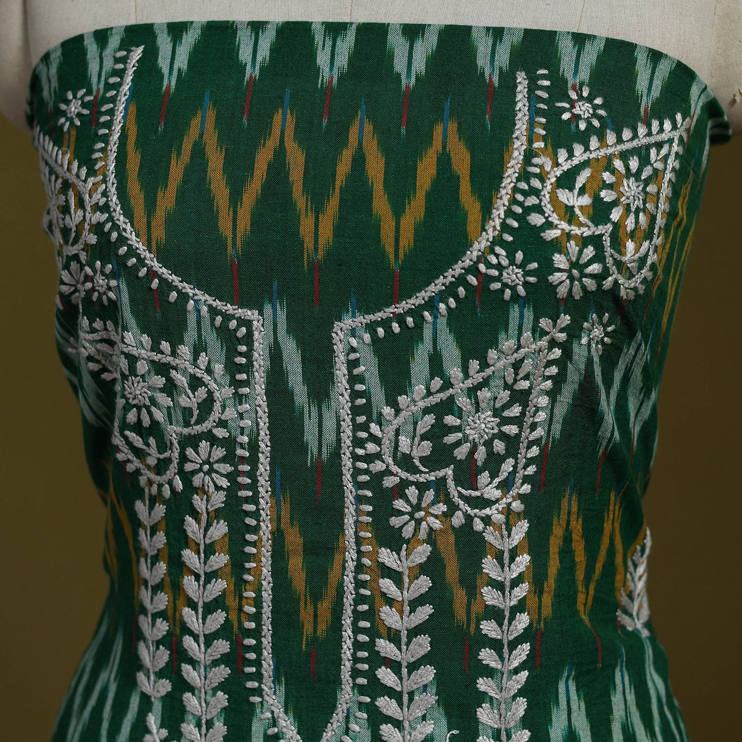 Lucknowi chikankari work pochampally ikat unstitched kurta