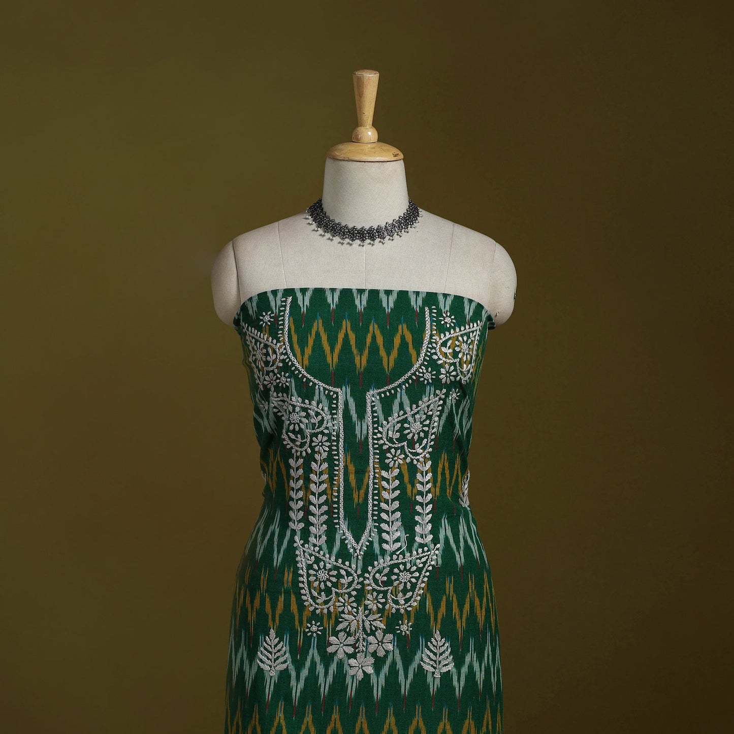 Lucknowi chikankari work pochampally ikat unstitched kurta