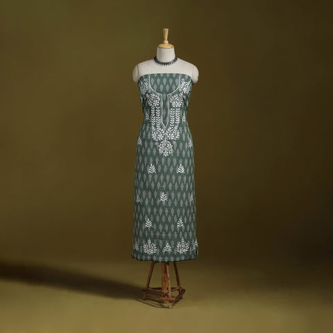 Lucknowi chikankari work pochampally ikat unstitched kurta