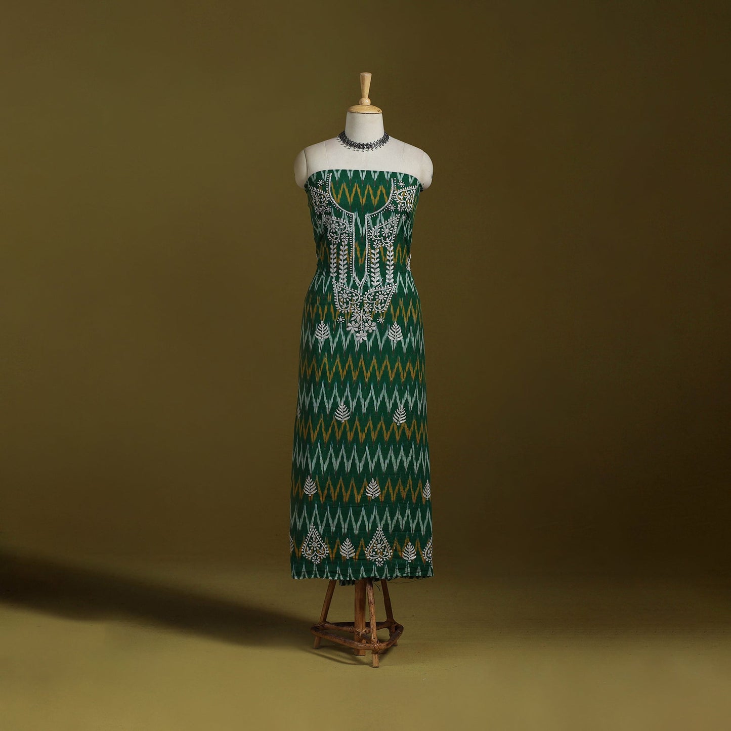 Lucknowi chikankari work pochampally ikat unstitched kurta