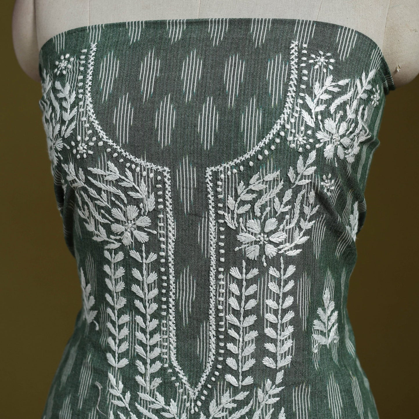 Lucknowi chikankari work pochampally ikat unstitched kurta