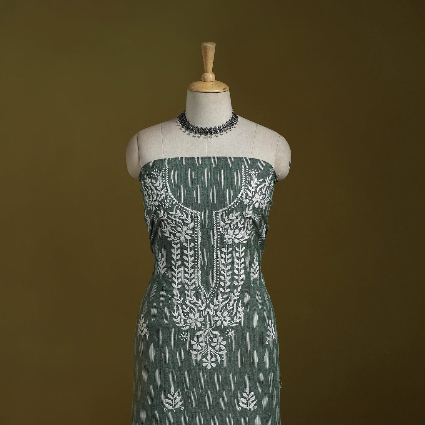 Lucknowi chikankari work pochampally ikat unstitched kurta