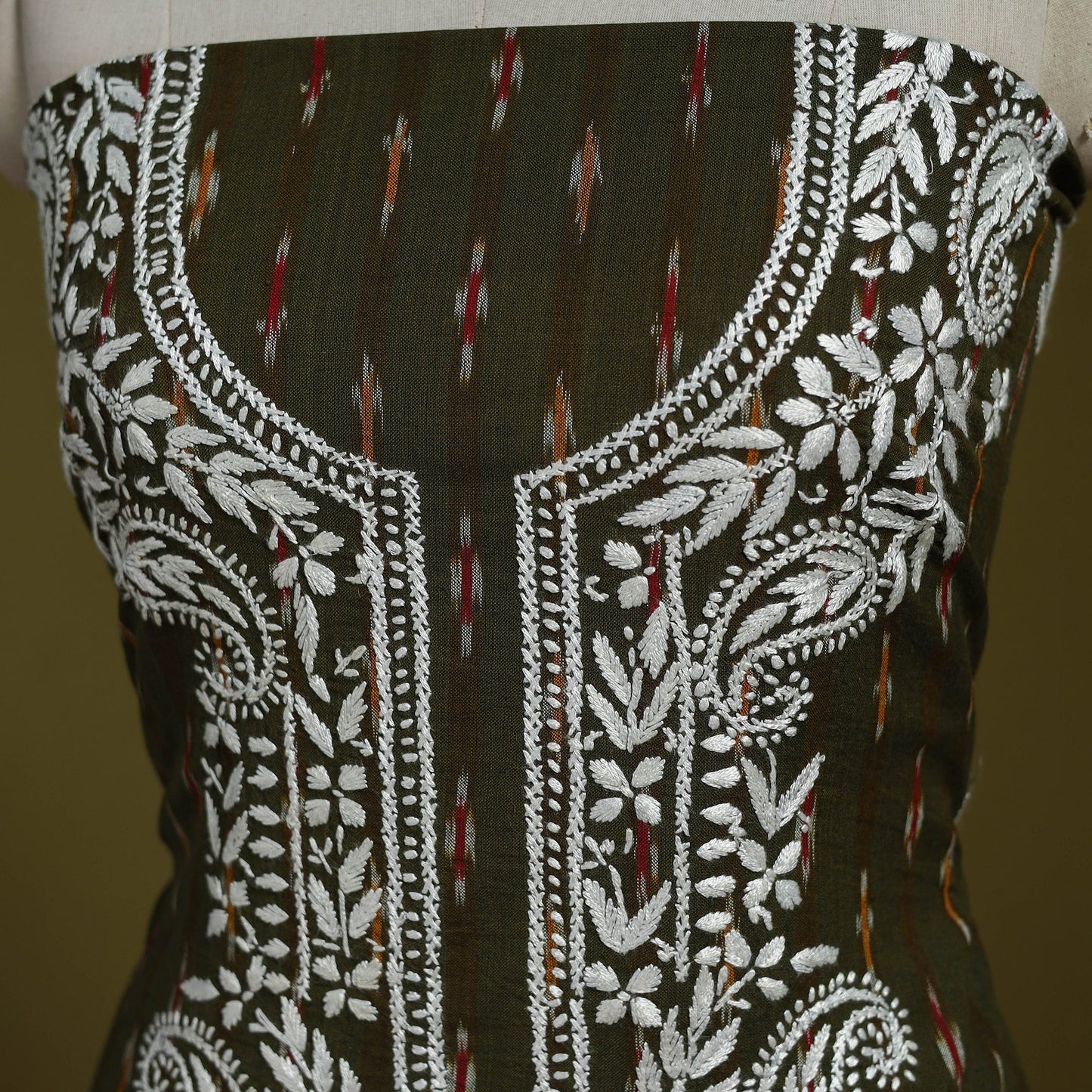 Lucknowi chikankari work pochampally ikat unstitched kurta