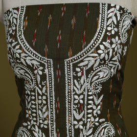 Lucknowi chikankari work pochampally ikat unstitched kurta