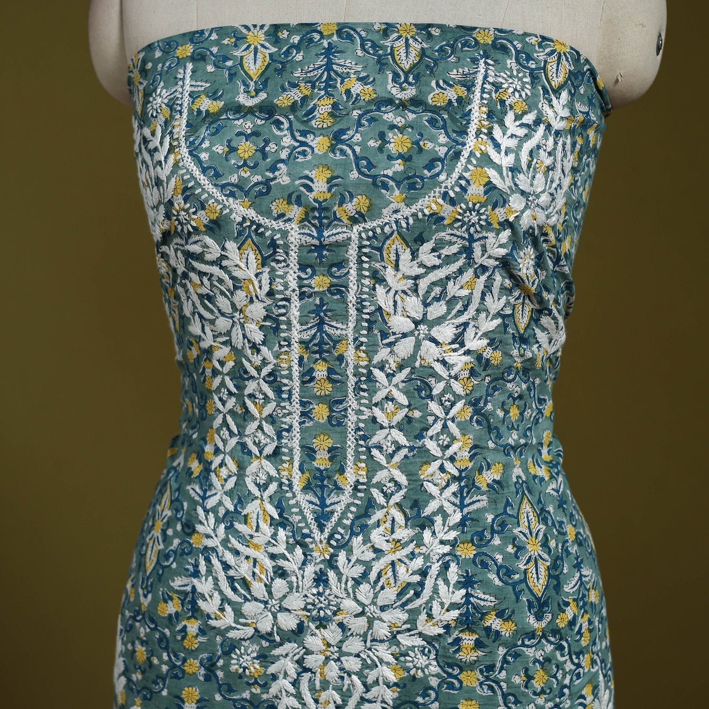 Lucknowi chikankari work sanganeri unstitched kurta