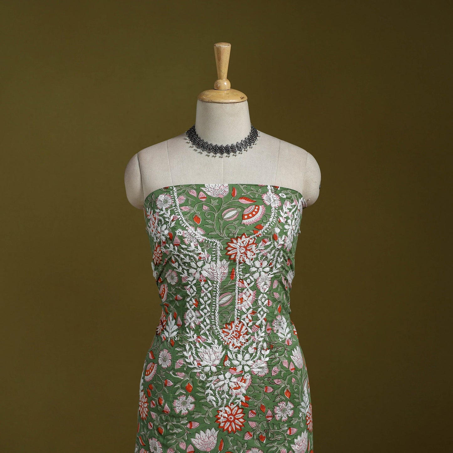 Lucknowi chikankari work sanganeri unstitched kurta