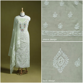 Green - lucknowi hand embroidered chikankari georgette 3pc