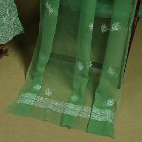 Green - lucknowi hand embroidered chikankari georgette 3pc