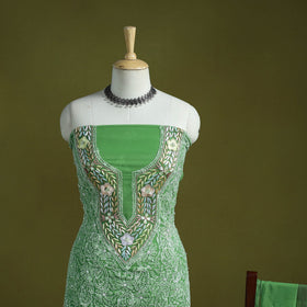 Green - lucknowi hand embroidered chikankari georgette 3pc