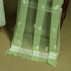 Green - lucknowi hand embroidered chikankari georgette 3pc