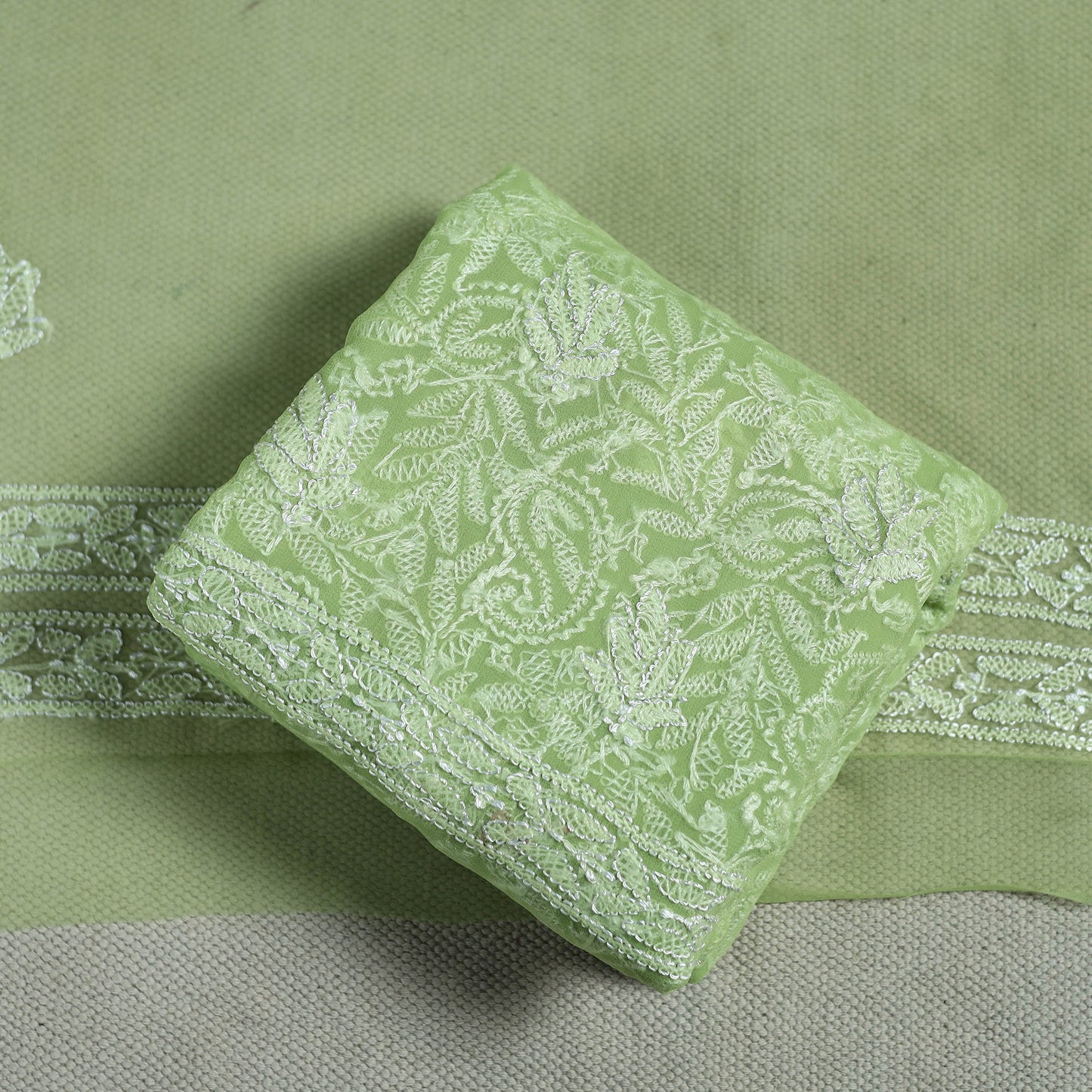 Green - lucknowi hand embroidered chikankari georgette 3pc