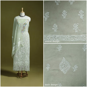 Green - lucknowi hand embroidered chikankari georgette 3pc