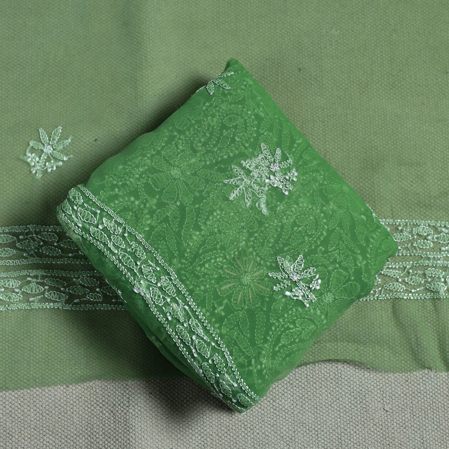 Green - lucknowi hand embroidered chikankari georgette 3pc
