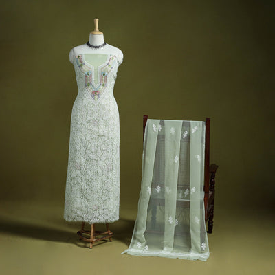 Green - lucknowi hand embroidered chikankari georgette 3pc
