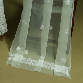 Green - lucknowi hand embroidered chikankari georgette 3pc