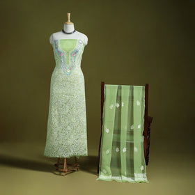 Green - lucknowi hand embroidered chikankari georgette 3pc