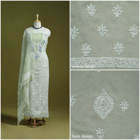 Green - lucknowi hand embroidered chikankari georgette 3pc