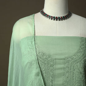 Green - lucknowi hand embroidered cotton chikankari 3pc