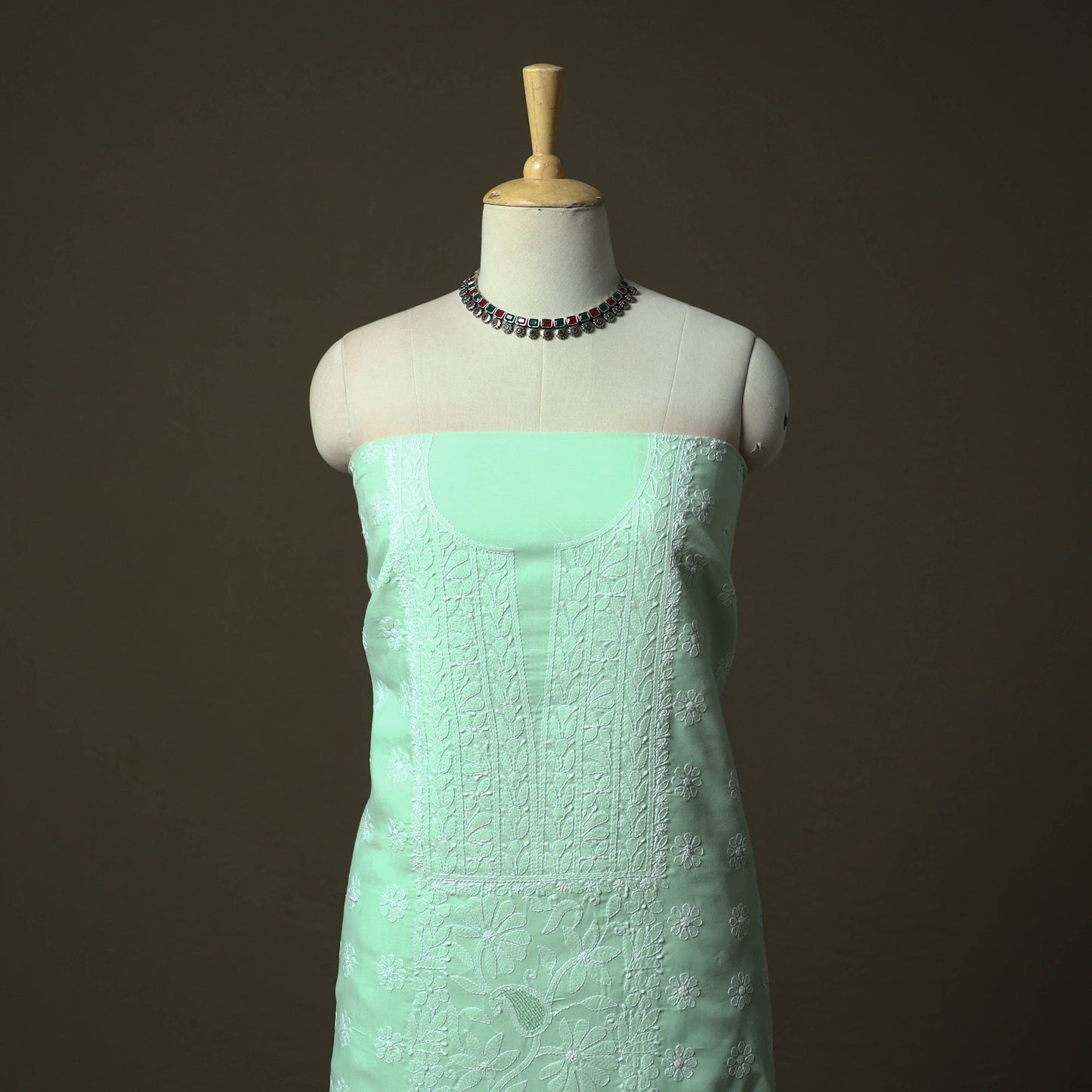 Green - lucknowi hand embroidered cotton chikankari 3pc