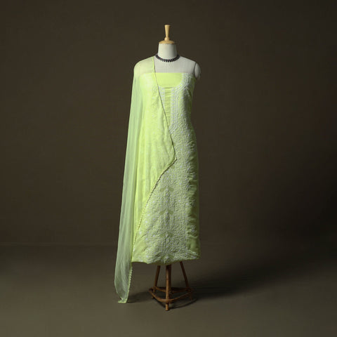 Green - lucknowi hand embroidered cotton chikankari 3pc