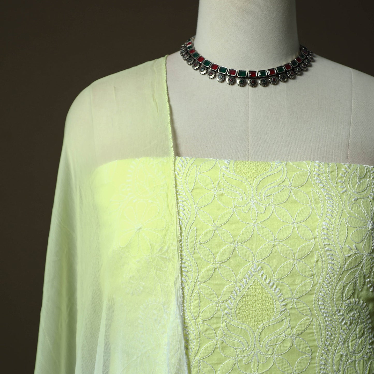 Green - lucknowi hand embroidered cotton chikankari 3pc
