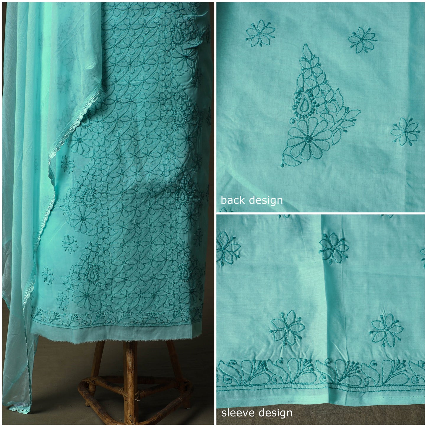 Green - lucknowi hand embroidered cotton chikankari 3pc