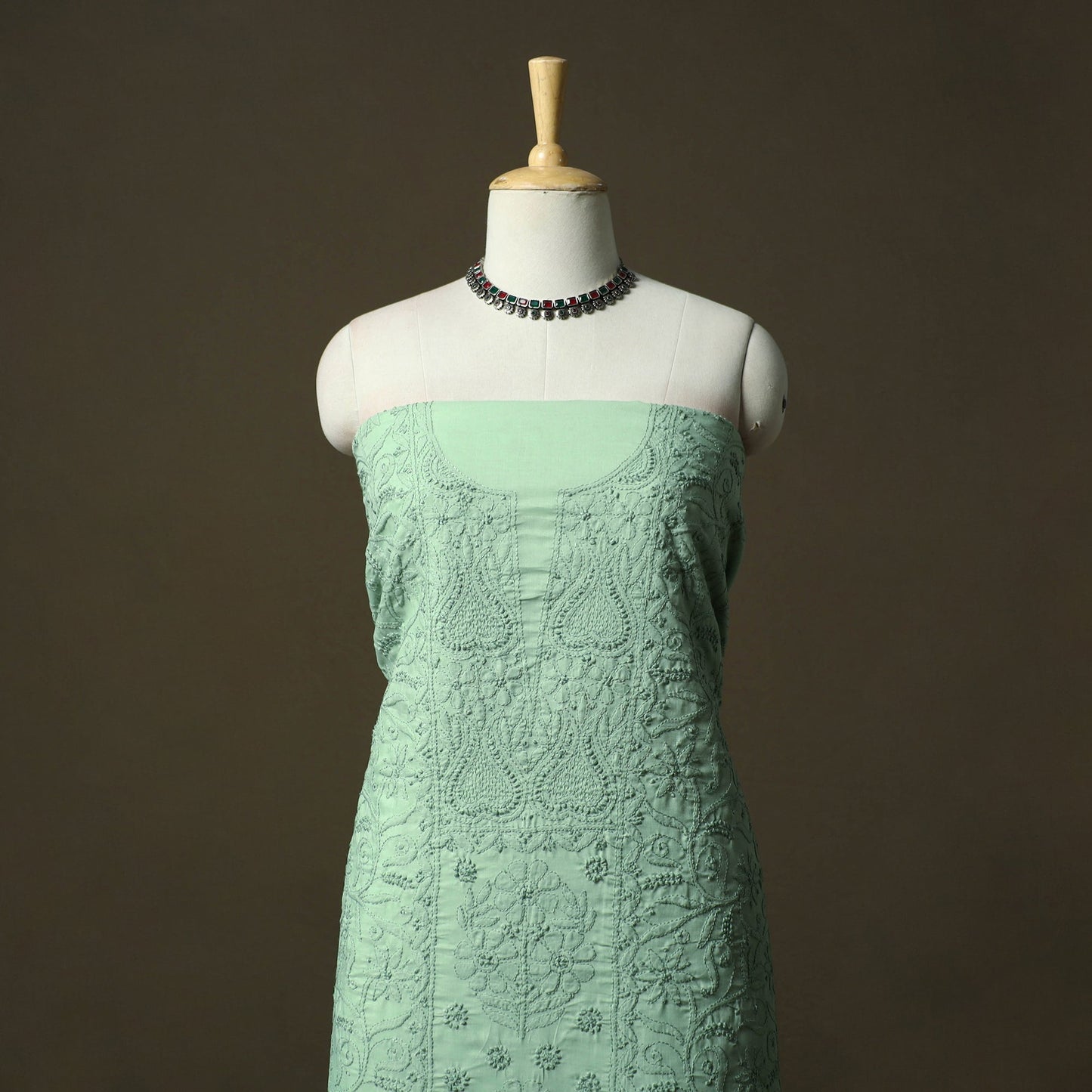Green - lucknowi hand embroidered cotton chikankari 3pc