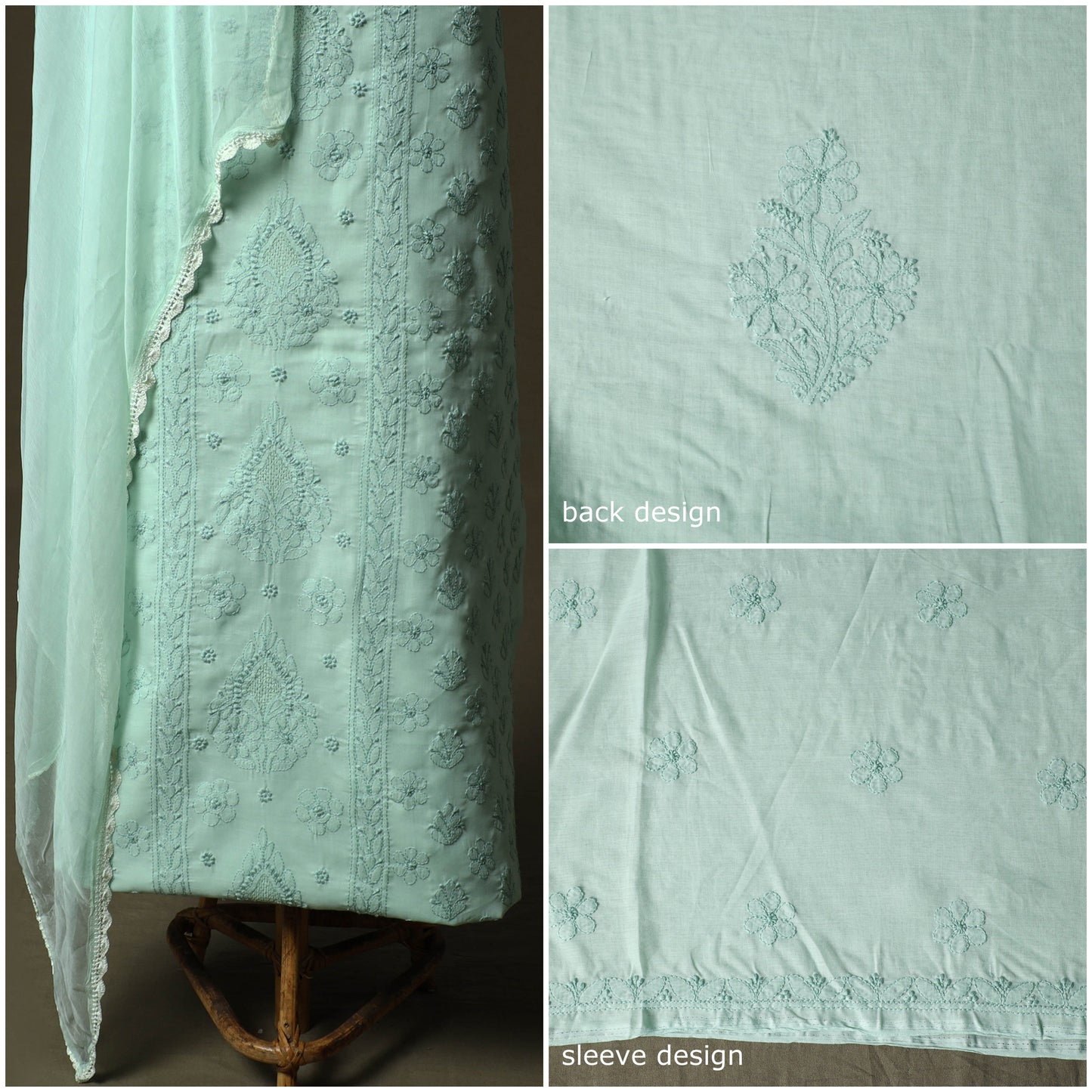 Green - lucknowi hand embroidered cotton chikankari 3pc