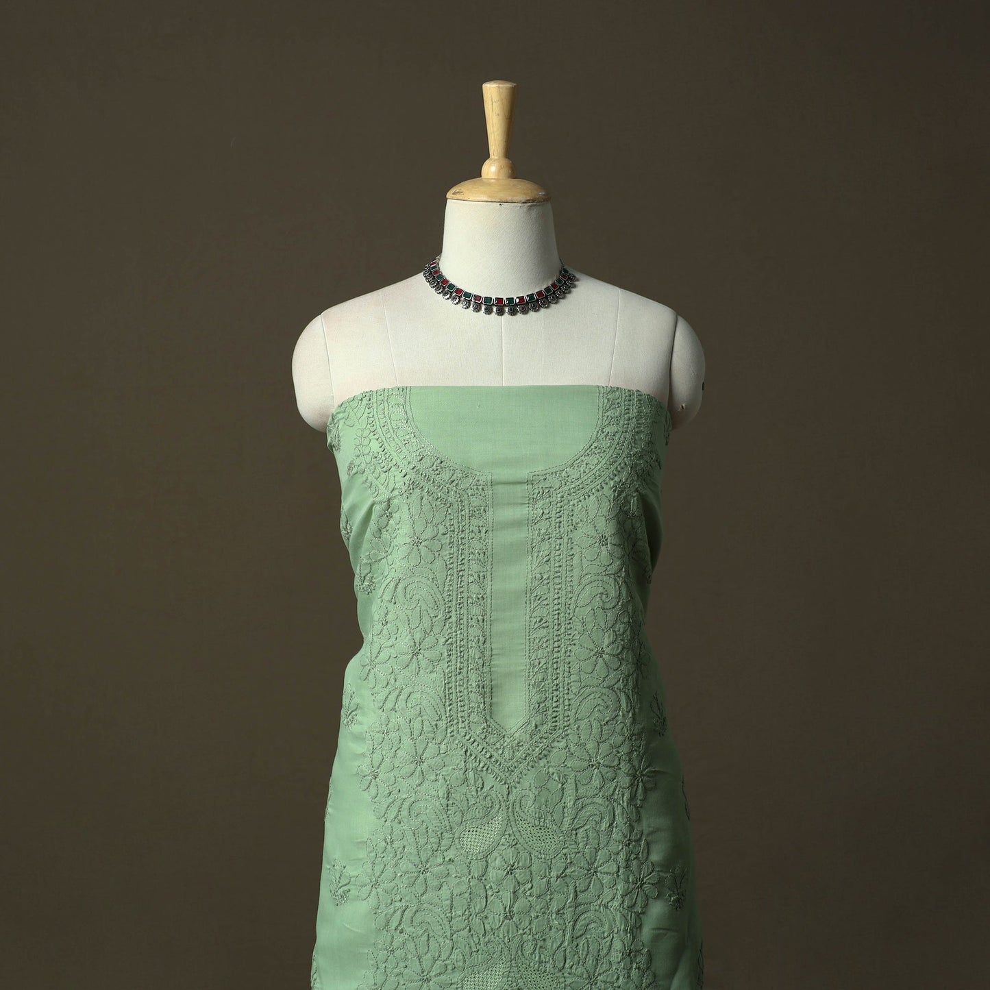 Green - lucknowi hand embroidered cotton chikankari 3pc