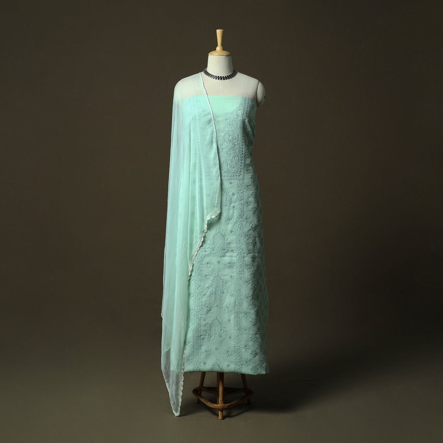 Green - lucknowi hand embroidered cotton chikankari 3pc