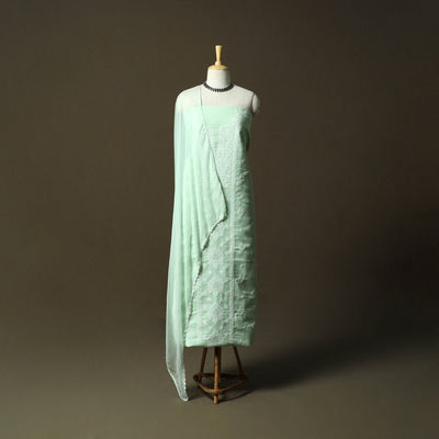 Green - lucknowi hand embroidered cotton chikankari 3pc