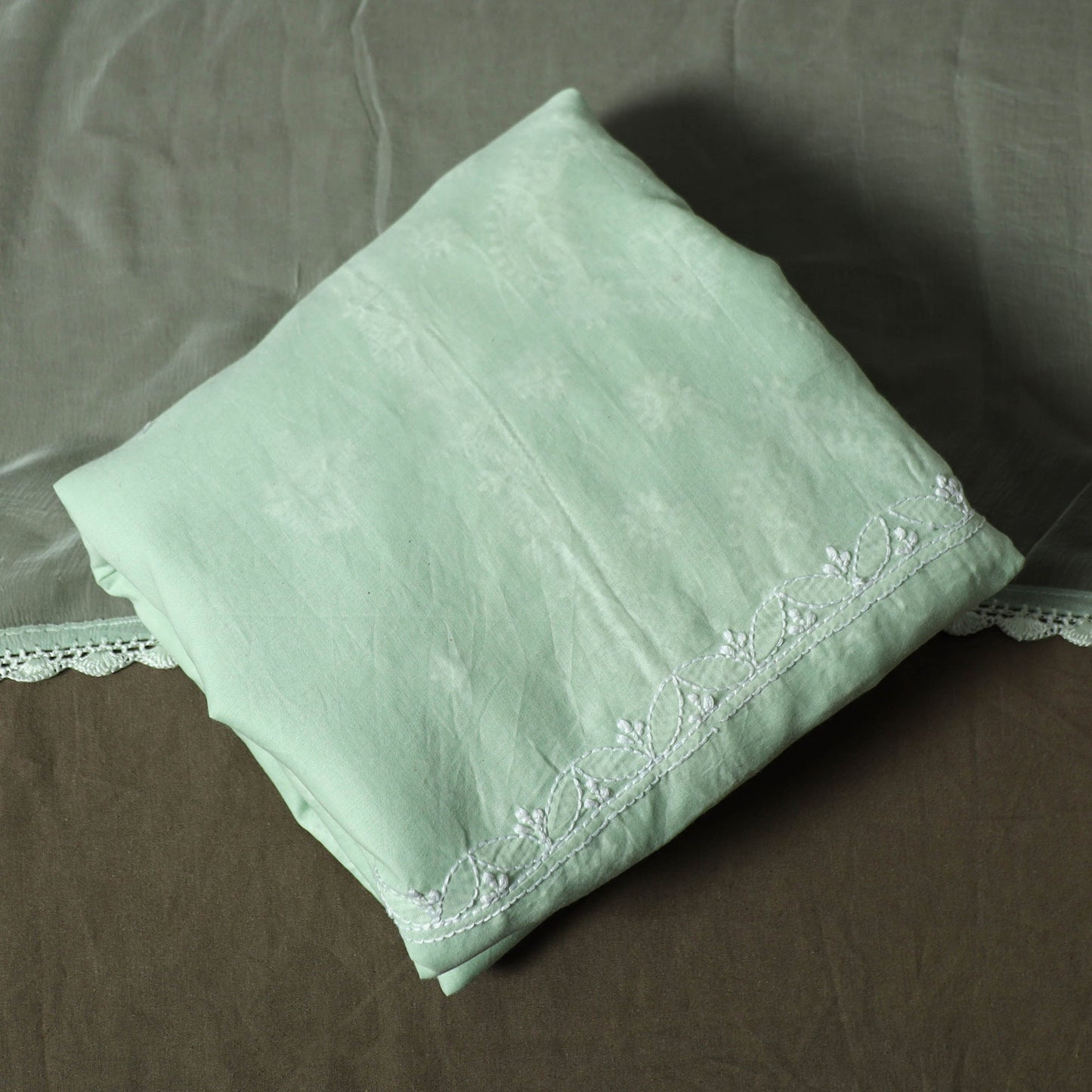 Green - lucknowi hand embroidered cotton chikankari 3pc