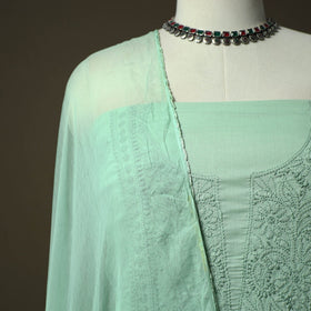 Green - lucknowi hand embroidered cotton chikankari 3pc