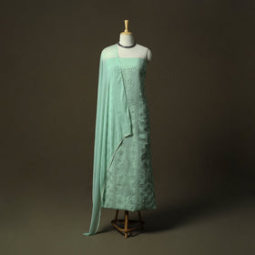 Green - lucknowi hand embroidered cotton chikankari 3pc