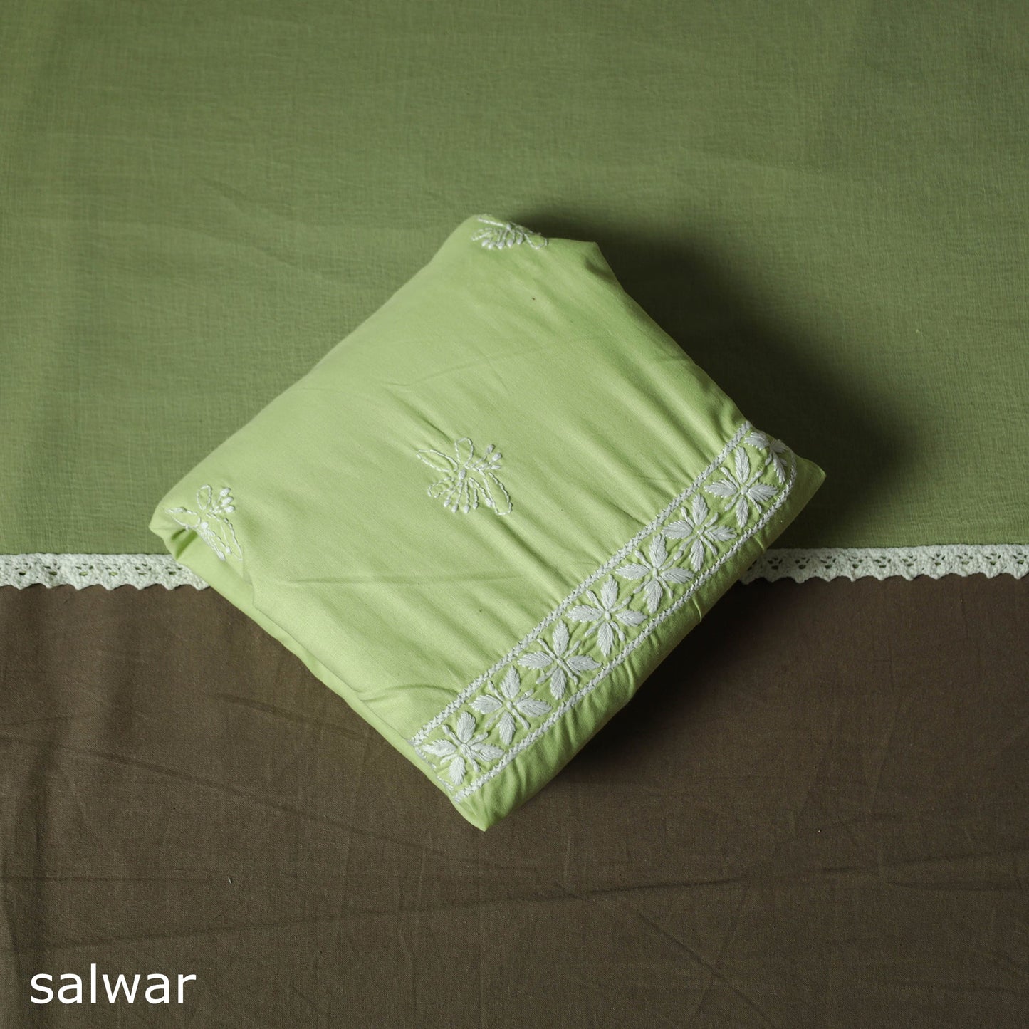 Lucknowi hand embroidered cotton chikankari 3pc unstitched