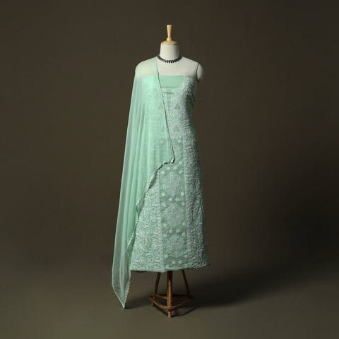 Lucknowi hand embroidered cotton chikankari 3pc unstitched