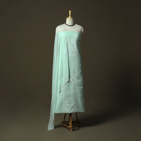 Lucknowi hand embroidered cotton chikankari 3pc unstitched