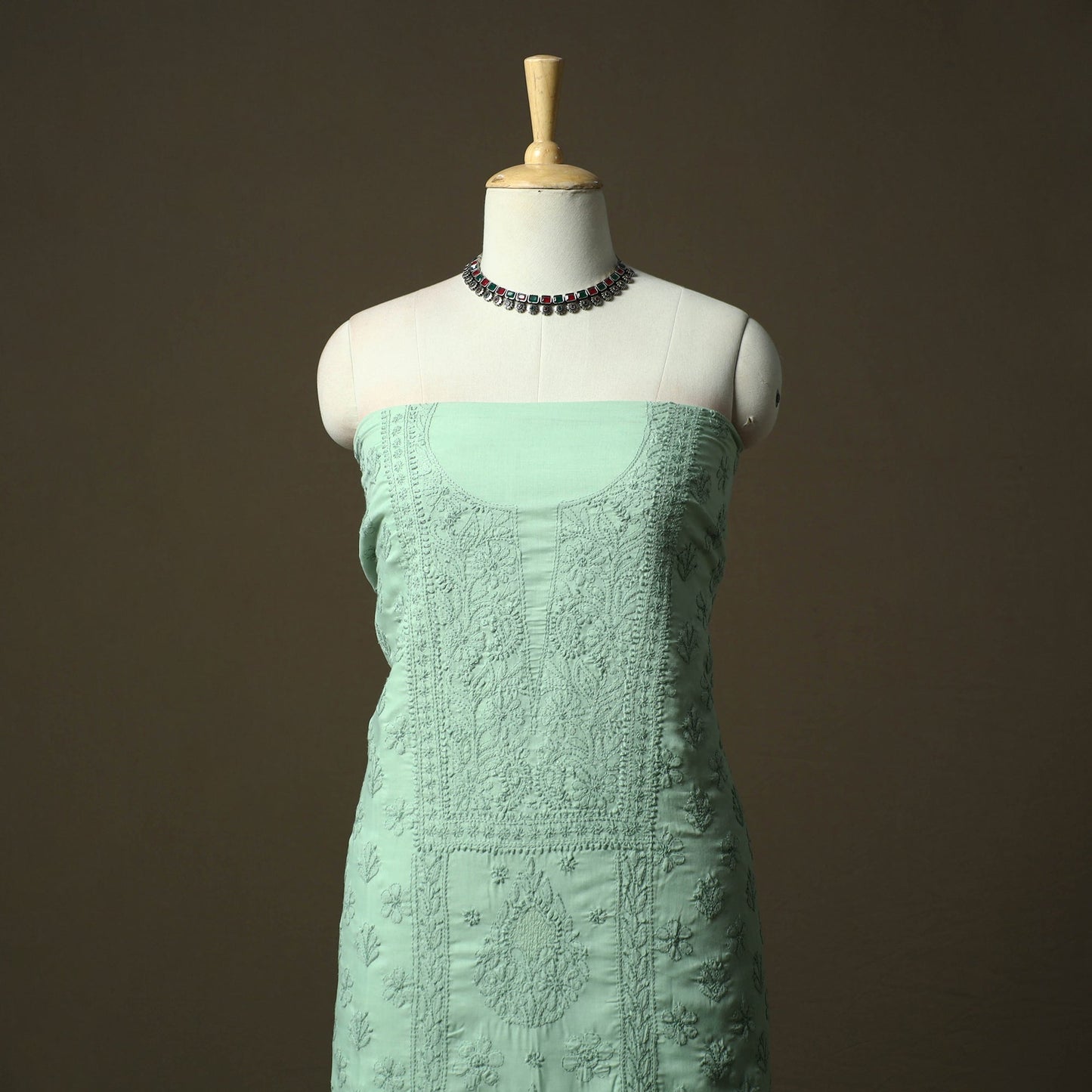 Green - lucknowi hand embroidered cotton chikankari 3pc