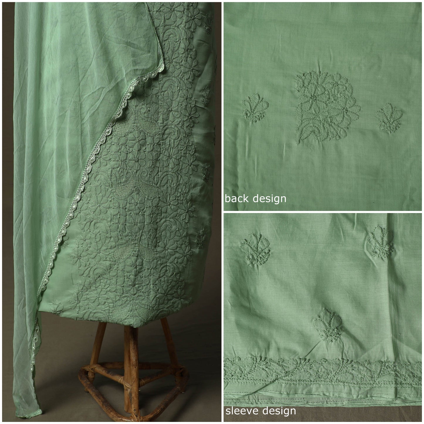 Green - lucknowi hand embroidered cotton chikankari 3pc