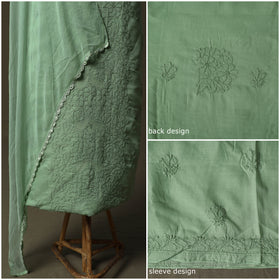 Green - lucknowi hand embroidered cotton chikankari 3pc