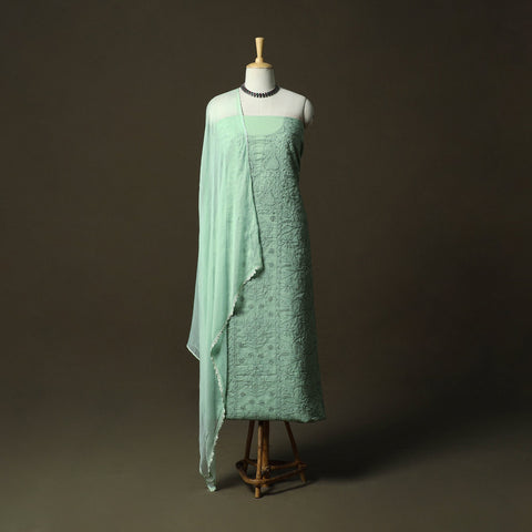 Green - lucknowi hand embroidered cotton chikankari 3pc