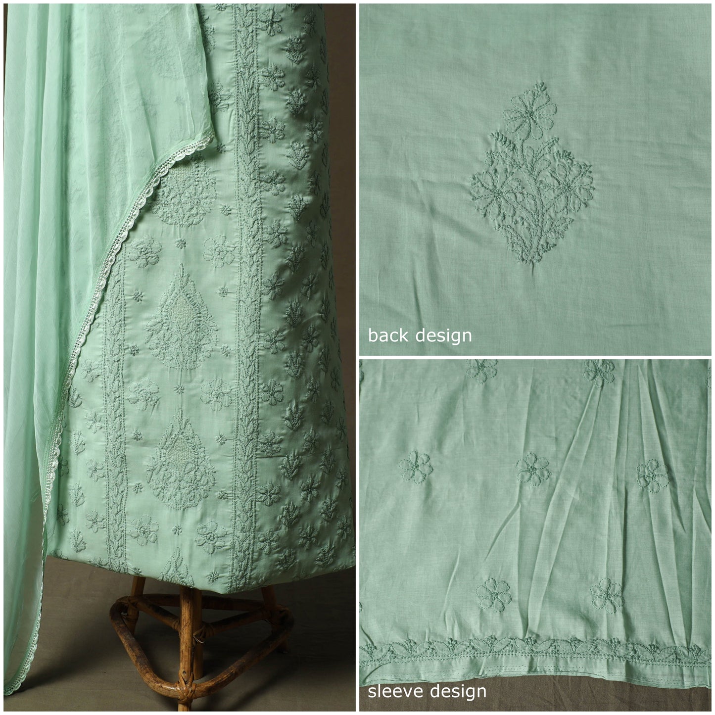 Green - lucknowi hand embroidered cotton chikankari 3pc